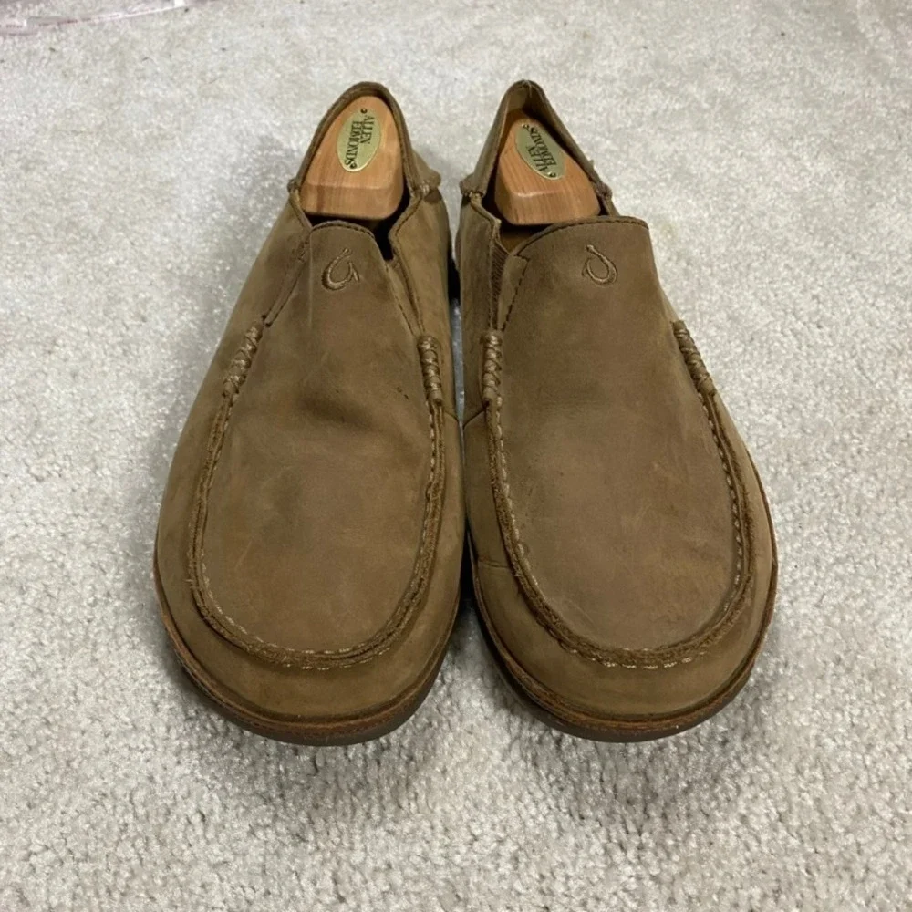 OluKai Moloa Shoes Mens 8 Leather Loafers Ray Toffee Slip On Driver Slipper